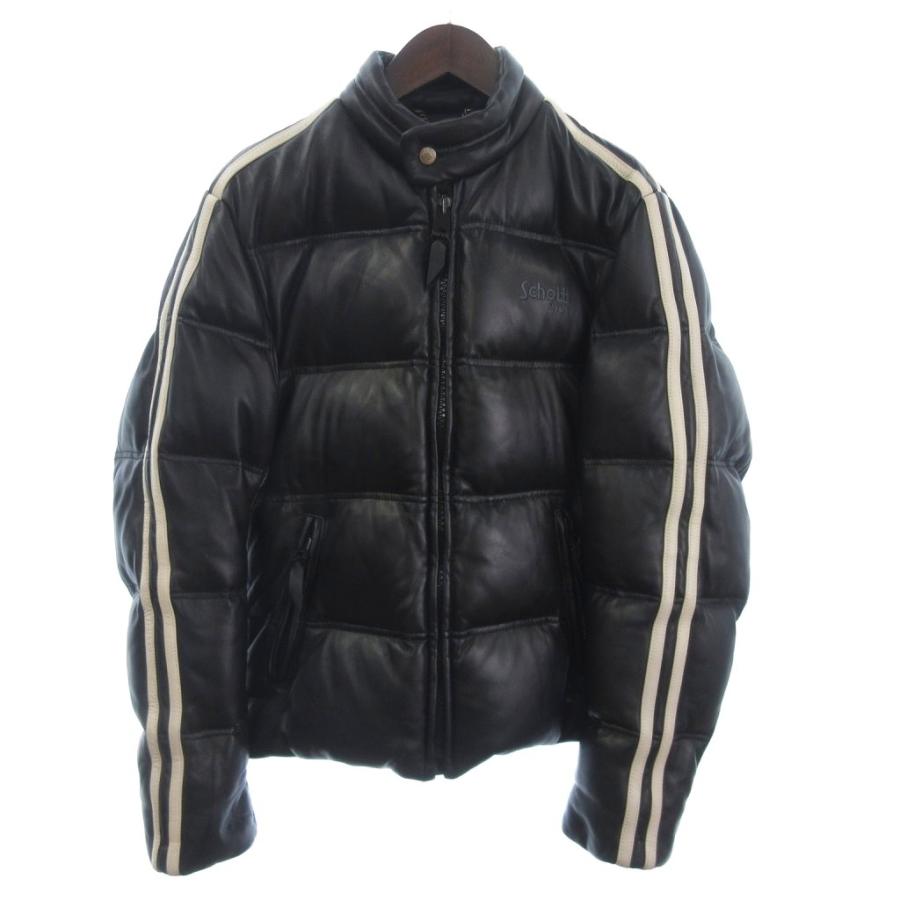 【中古】ショット SCHOTT ダウンジャケット モーターサイクル ブルゾン ライン 3151038 刺繍 ラムレザー 黒 M ショット SCHOTT ダウンジャケット モーターサイクル ブルゾン ライン