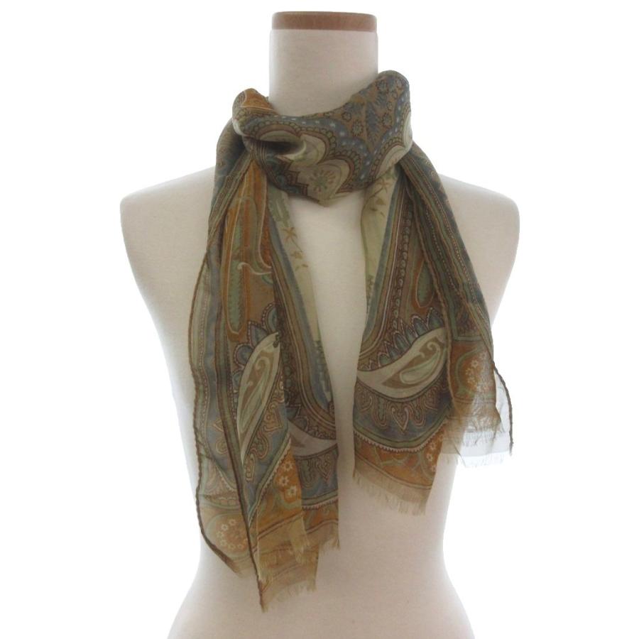 【中古】エトロ ETRO ペイズリー シアー スカーフ ストール フリンジ シルク ベージュ系 レディース ETRO（エトロ） ペイズリー シアー スカーフ ストール フリンジ シルク