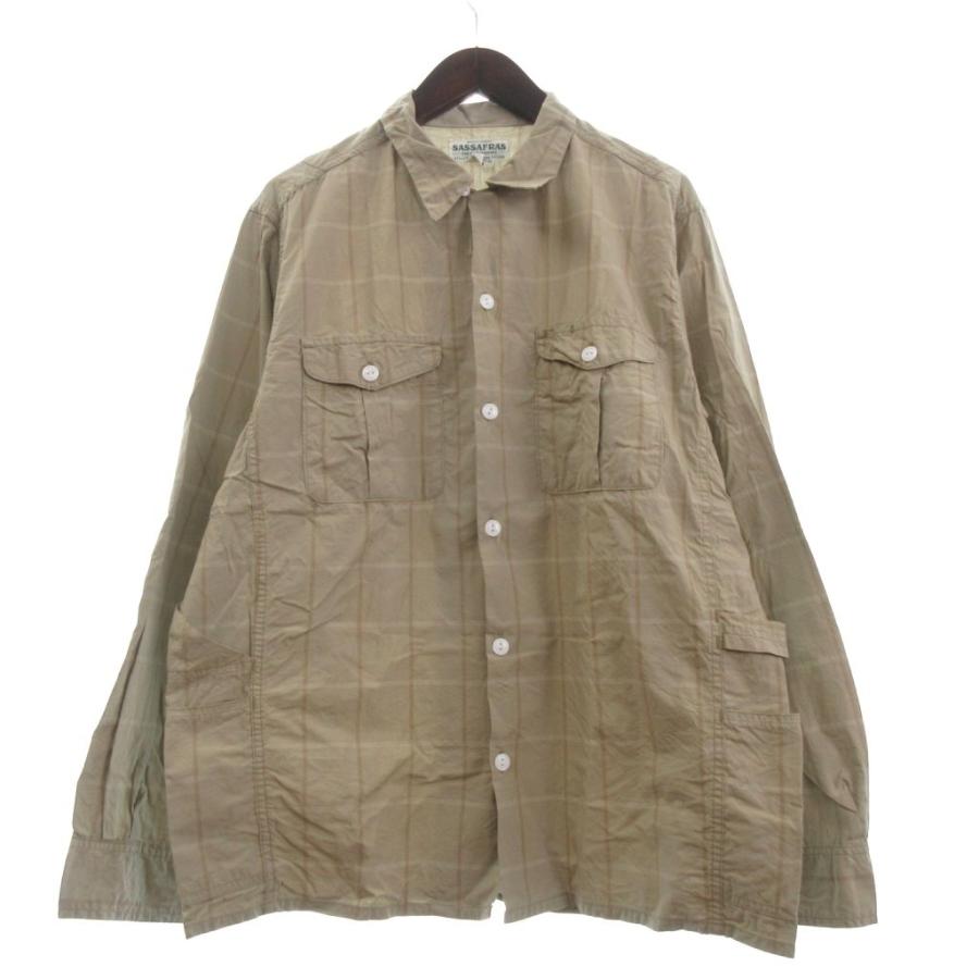 【中古】ササフラス GARDENER OPEN HALF ガーデナー オープン ハーフ シャツ オープンカラー チェック ベージュ M ササフラス GARDENER OPEN HALF ガーデナー オープン ハーフ シャツ