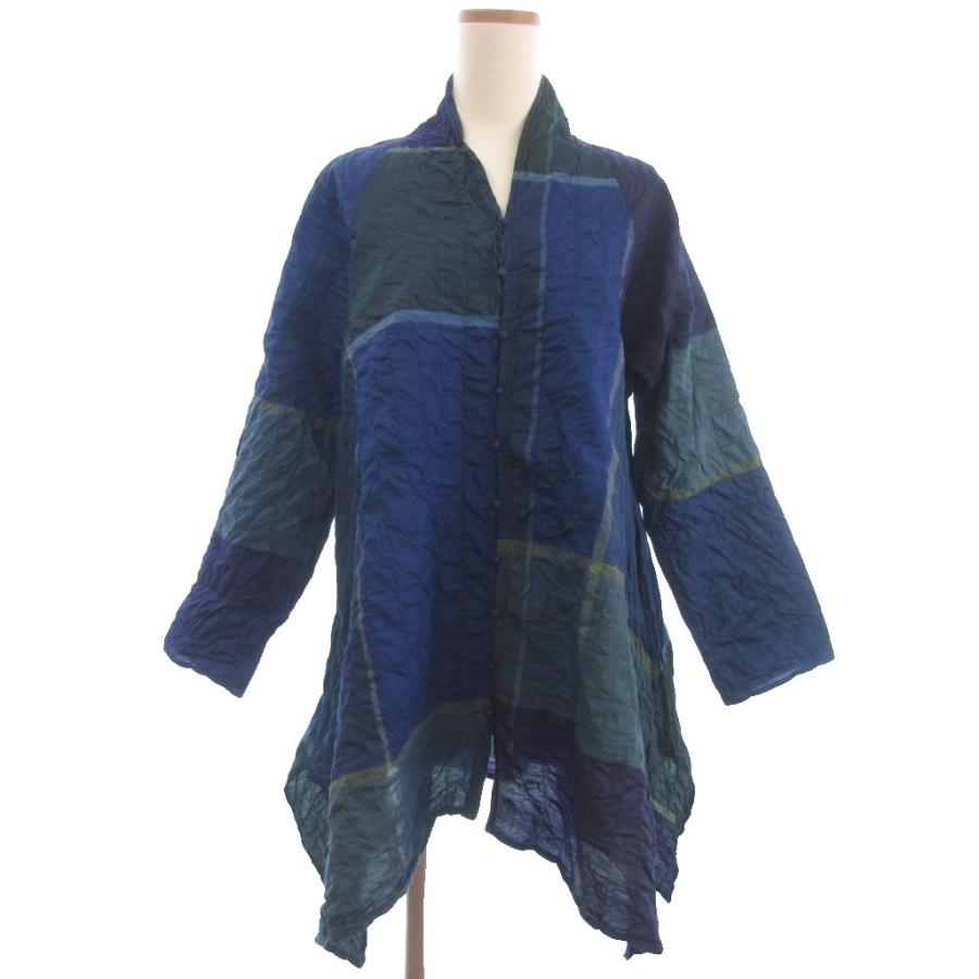 【中古】ヨーガンレール クシュクシュ チェック ブラウス Aライン シルク混 ネイビー ブルー系 M レディース ヨーガンレール JURGEN LEHL クシュクシュ チェック ブラウス Aライン