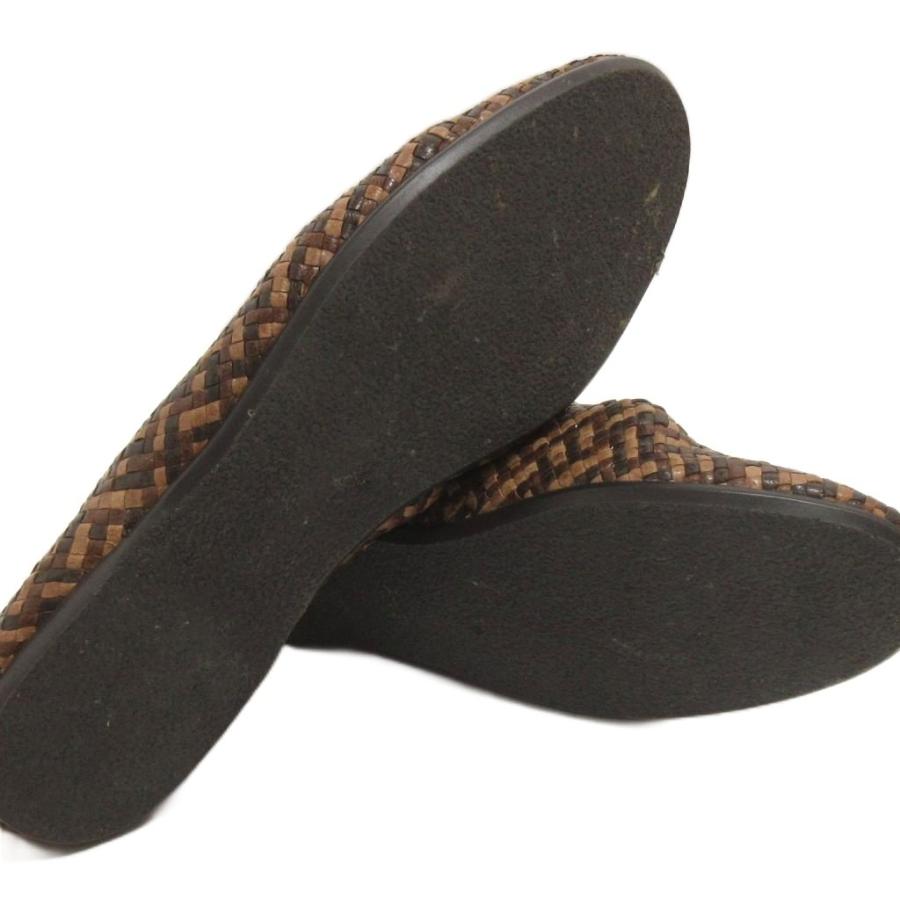 【中古】ヨーガンレール レザー メッシュフラットシューズ スリッポン 編込み 茶 ブラウン系 24.5 レディース ヨーガンレール JURGEN LEHL レザー メッシュフラットシューズ