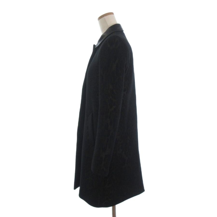 サンドロ SANDRO コート ロング ボタン レザー レオパード柄 黒系