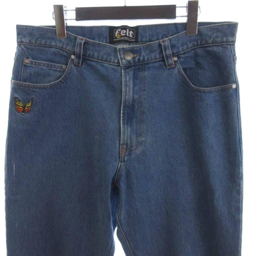 【中古】スビ フェルト BUTTERFLY DENIM PANTS デニム パンツ ジーンズ ジップフライ 刺繍 蝶 インディゴ ブルー 34 スビ フェルト felt BUTTERFLY DENIM PANTS デニム パンツ ジーンズ