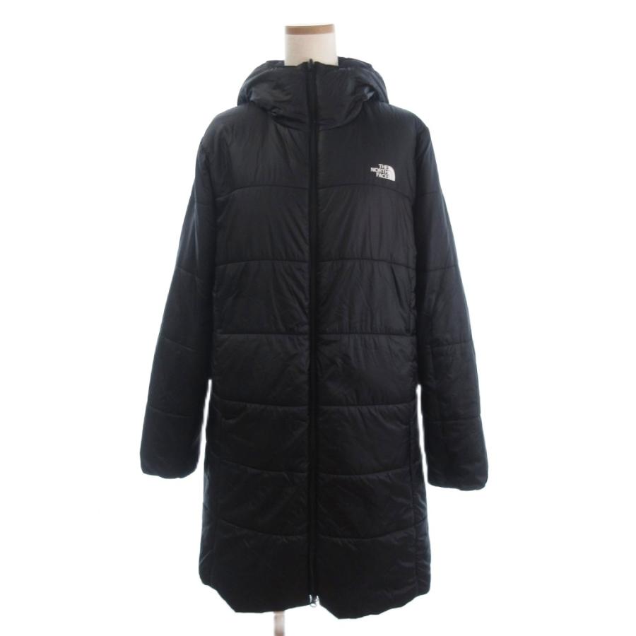 【中古】ザノースフェイス リバーシブルロングジャケット フルジップ 中綿 ロゴ フーディ ナイロン NYW82380 黒 XL THE NORTH FACE（ザ ノースフェイス） リバーシブルロングジャケット