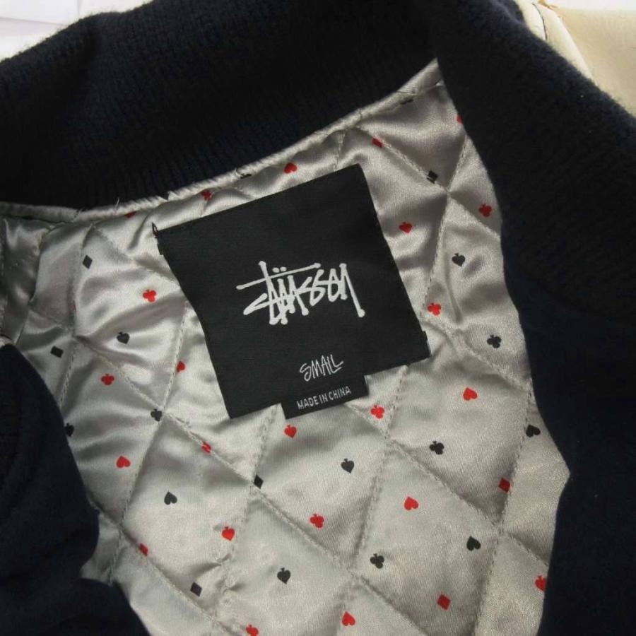 STUSSY（ステューシー） スタジャン ブルゾン 刺繍 ロゴ ウール 紺 白