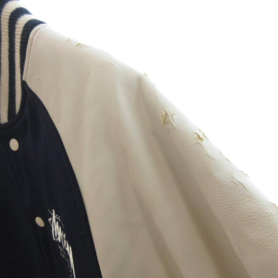 STUSSY（ステューシー） スタジャン ブルゾン 刺繍 ロゴ ウール 紺 白