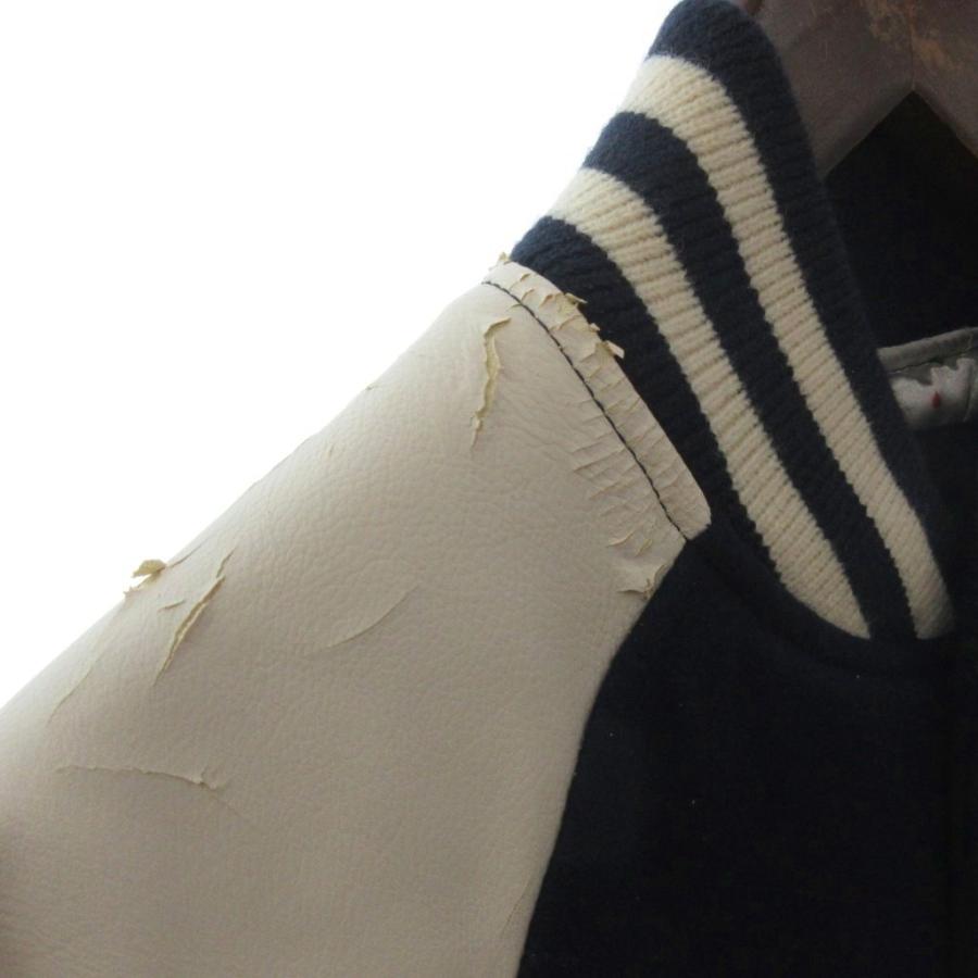 STUSSY（ステューシー） スタジャン ブルゾン 刺繍 ロゴ ウール 紺 白