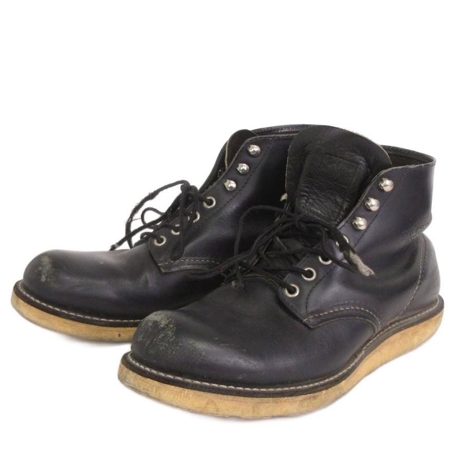 【中古】レッドウィング REDWING 8165 レザーブーツ ショート ロゴ 刻印 黒 ブラック US8 26cm位 靴 メンズ RED WING SHOES（レッドウィング） REDWING 8165 レザーブーツ