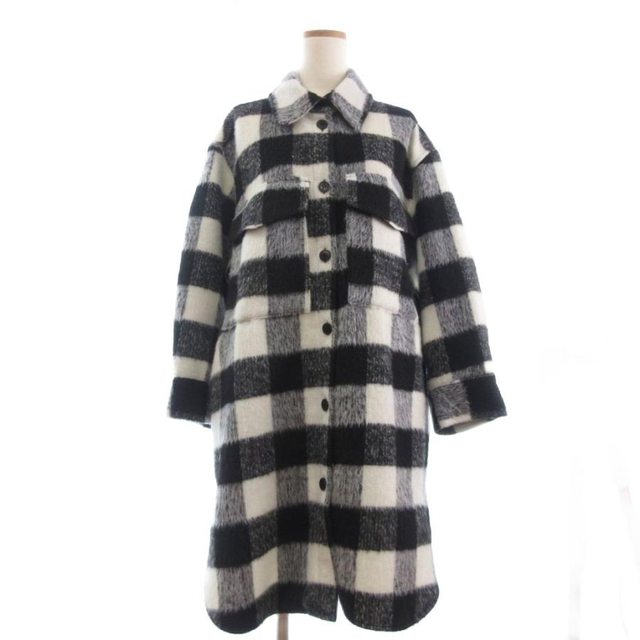 H&M エイチ&エム 美品 シャギーコート ロング丈 長袖 ブロックチェック