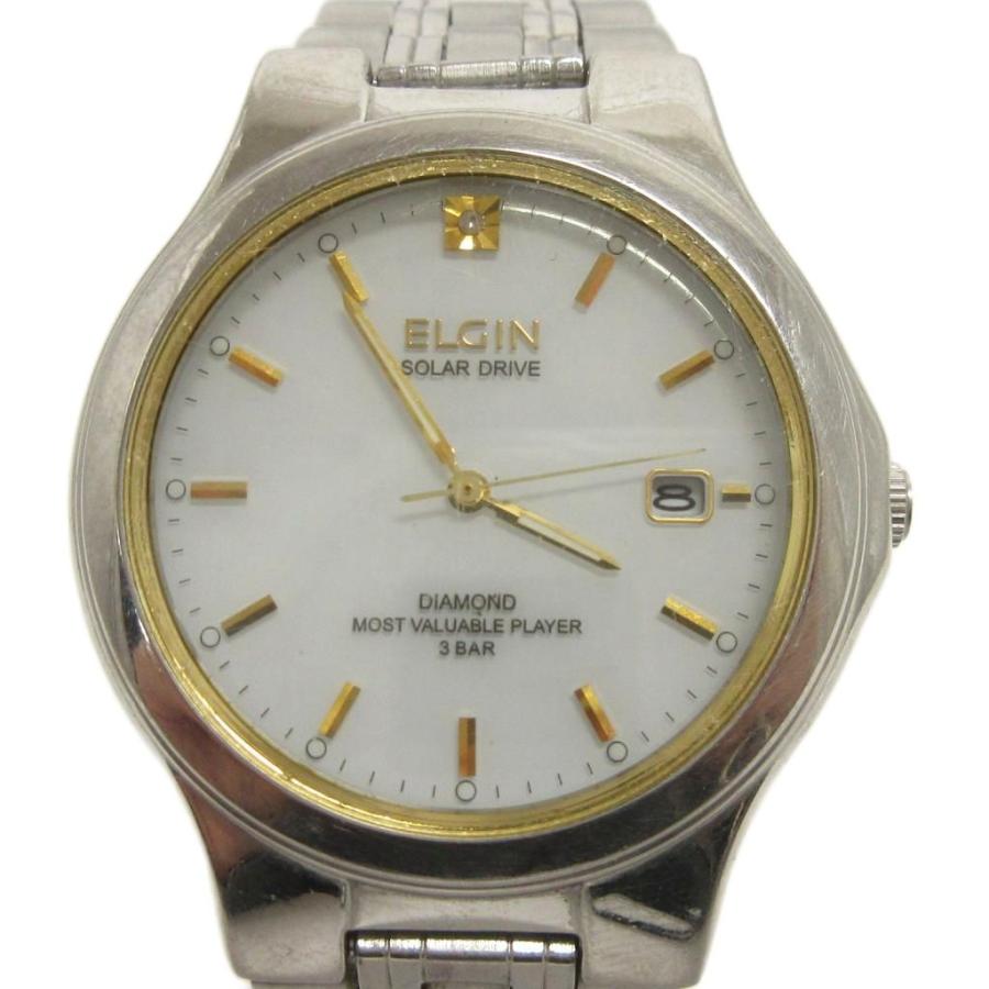 ロードELGINアナログ腕時計 シルバー ゴールド エルジン ELGIN 腕時計 アナログ 3針 デイト ソーラー FK-1323-C 文字