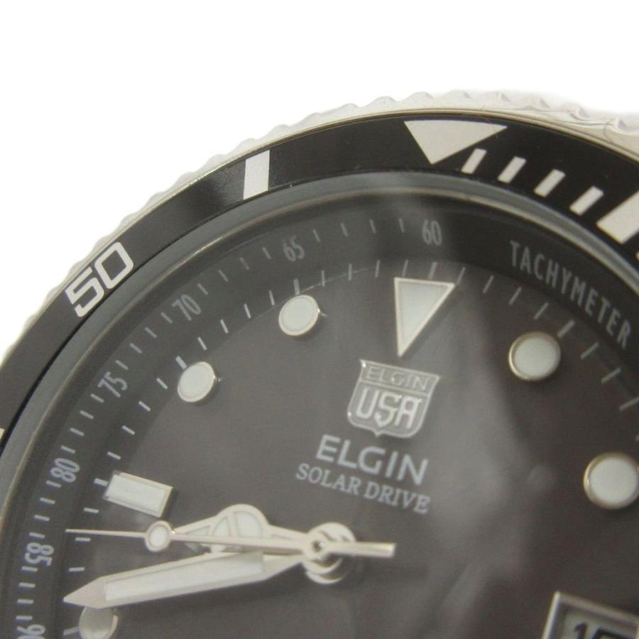 エルジン ELGIN 腕時計 ソーラー デイト 3針 FK-1426-FL 文字盤 黒 
