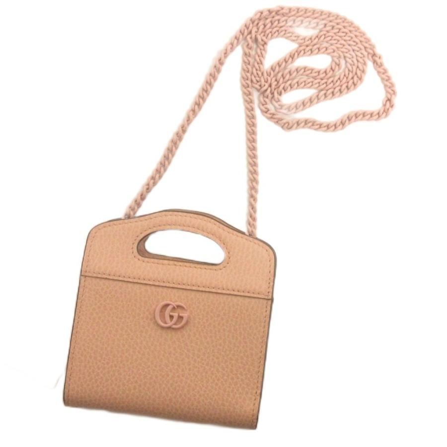 グッチ  美品 チェーンウォレット 二つ折り財布 コンパクト レザー ピンク GUCCI（グッチ） 美品 GGロゴ チェーンウォレット 二つ折り財布