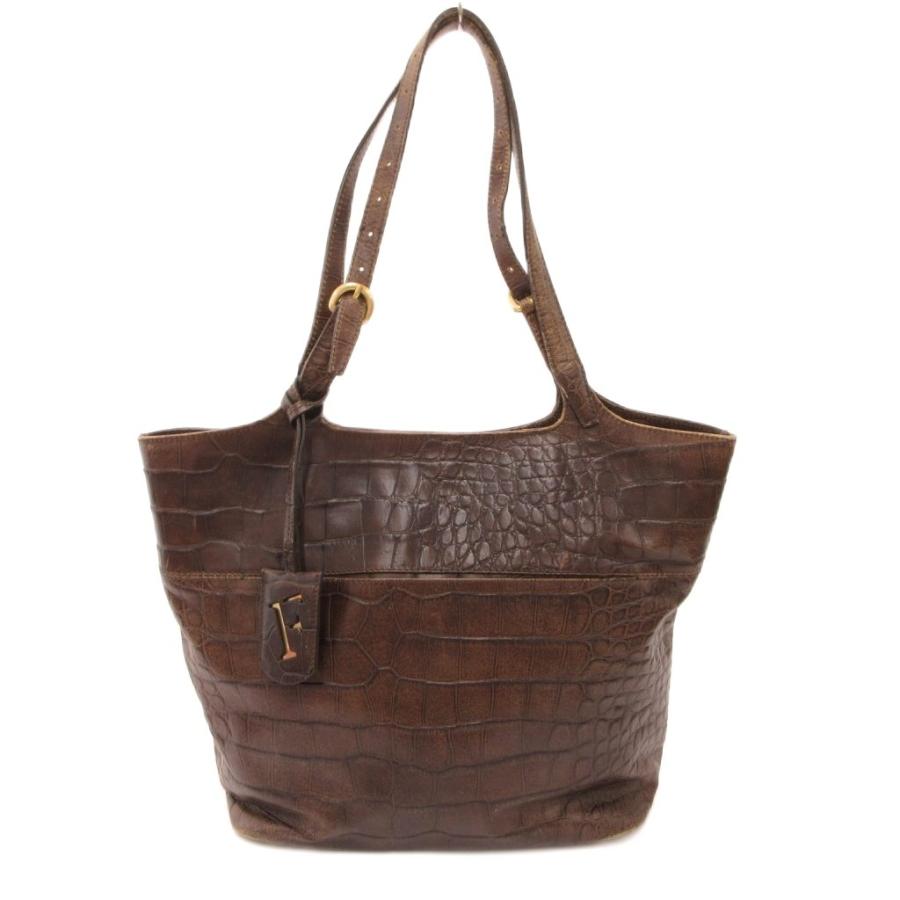 FURLA（フルラ） トートバッグ クロコ型押し レザー 茶 ブラウン /JS 