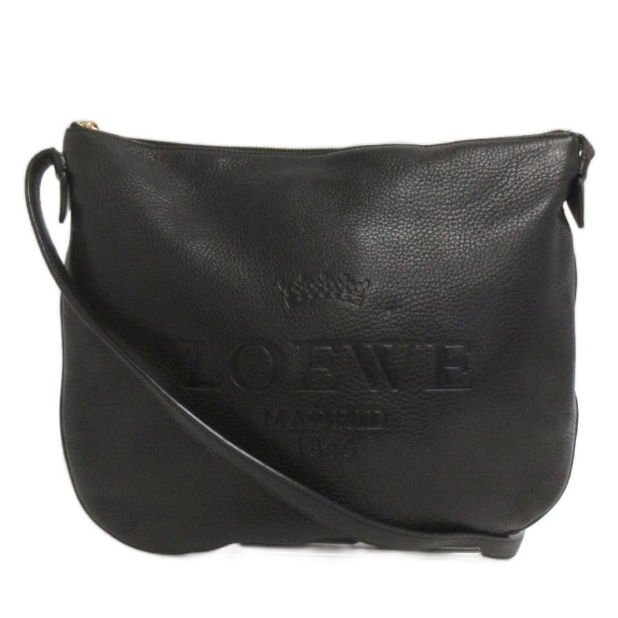 LOEWE ショルダーバッグ 巾着型 斜めがけ ロゴ型押し ゴールド金具 レザー LOEWE（ロエベ） ショルダーバッグ 斜め掛け レザー ロゴ 押印 黒