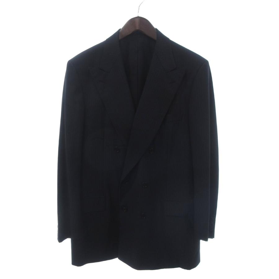 ブリオーニ 美品 テーラードジャケット ダブル ウール ストライプ 紺 52 ブリオーニ BRIONI 美品 テーラードジャケット ダブル ウール