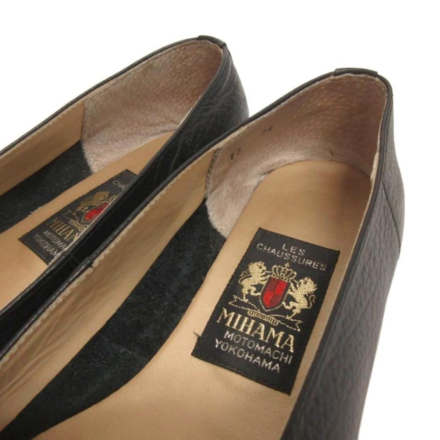 ミハマ MIHAMA パンプス バックル レザー フラット ラウンドトゥ 24 黒