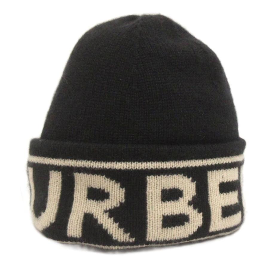 BURBERRY（バーバリー） ビーニー ニット帽 ロゴ ウール 黒 ブラック