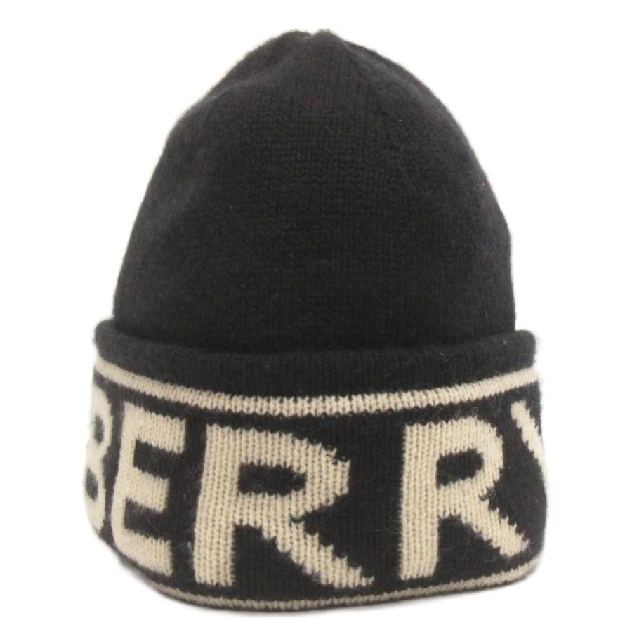 BURBERRY（バーバリー） ビーニー ニット帽 ロゴ ウール 黒 ブラック
