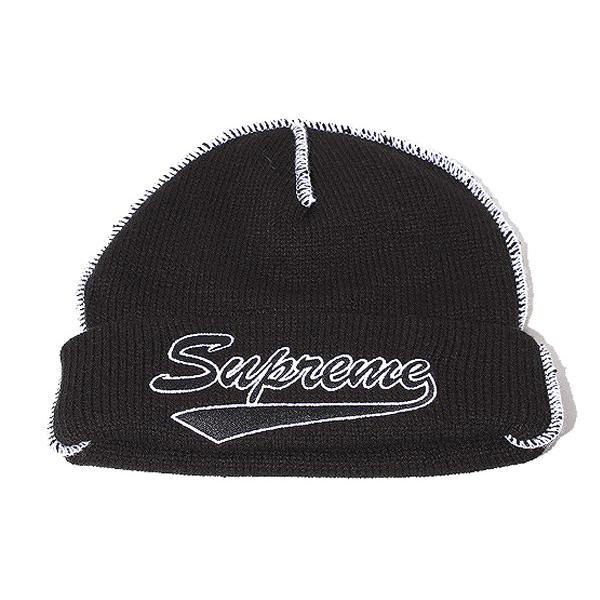 美品 Supreme コントラストステッチ ビーニー ニット帽 黒 Racing Supreme（シュプリーム） 2022FW SUPREME Contrast Stitch Beanie