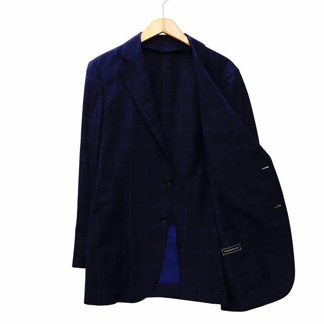 【中古】トゥモローランド ロロピアーナ ウィンドウペン チェック 総柄 テーラード ジャケット 48 NAVY ネイビー /◆ TOMORROWLAND × LORO PIANA トゥモローランド ロロピアーナ ウィンドウ
