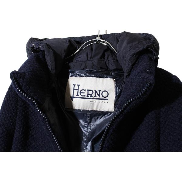ヘルノ HERNO 2021AW ツイード ナイロン 切替 ダウンコート 40 Navy