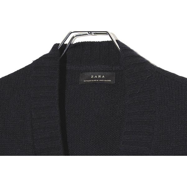 ZARA（ザラ） Vネック ロング ニット カーディガン M NAVY ネイビー 