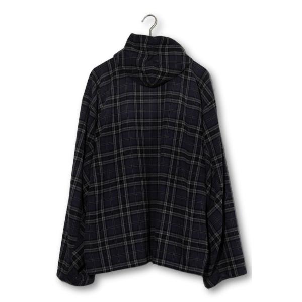 2024AW BALENCIAGA フロントロゴ フランネルチェックジップアップフーディー パーカー 1 Navy ネイビー A990 824581 TRM21 3080 イタリア製の画像