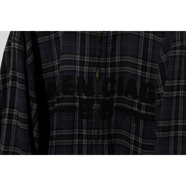 2024AW BALENCIAGA フロントロゴ フランネルチェックジップアップフーディー パーカー 1 Navy ネイビー A990 824581 TRM21 3080 イタリア製の画像