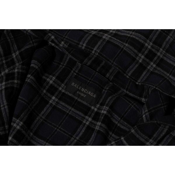 2024AW BALENCIAGA フロントロゴ フランネルチェックジップアップフーディー パーカー 1 Navy ネイビー A990 824581 TRM21 3080 イタリア製の画像