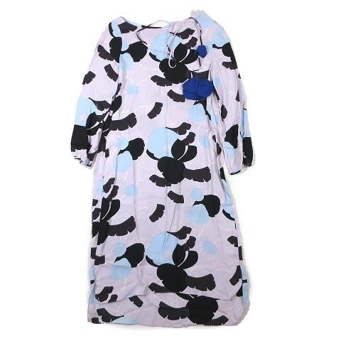 有名な高級ブランド Marni 中古 マルニ Marni レーヨン ジョーゼ 中古 マルニ Marni レーヨン ジョーゼット 大花柄 ワンピース ミモレ丈 長袖 プルオーバー カットソー 38 ラベンダー レディース ベクトル 古着 ワンピース チュニック