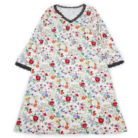 中古 ケイタマルヤマ Keita Maruyama Relax ボタニカル 花柄 ワンピース 長袖 ロング ミモレ丈 レース 切替 Vネック L 白 12 ベクトル 古着 長袖