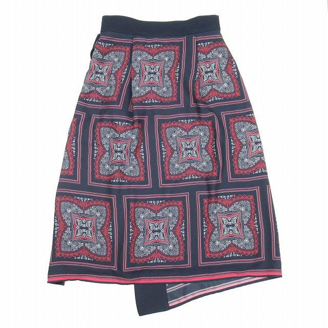 美品 アナイ ANAYI スカーフプリント ベルテッド ミモレスカート  