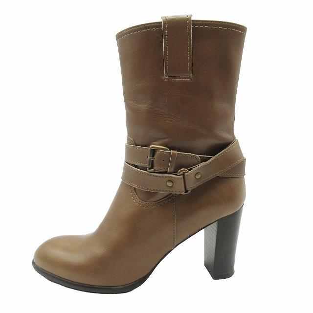 美品 ダイアナ DIANA ベルト ミドル ショート ブーツ レザー ラウンド 