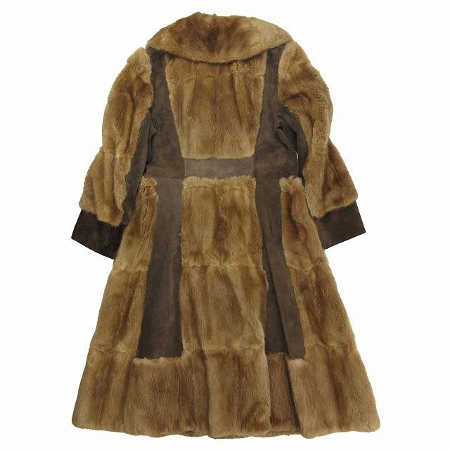 美品 レヴィヨン REVILLON ファー 毛皮 レザー コンビ ロング コート 