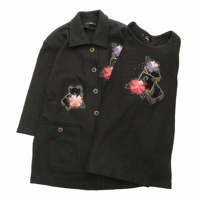 Sara Gni レトロ調 花 刺繍 アンサンブル ニット ジャケット ブラウス  