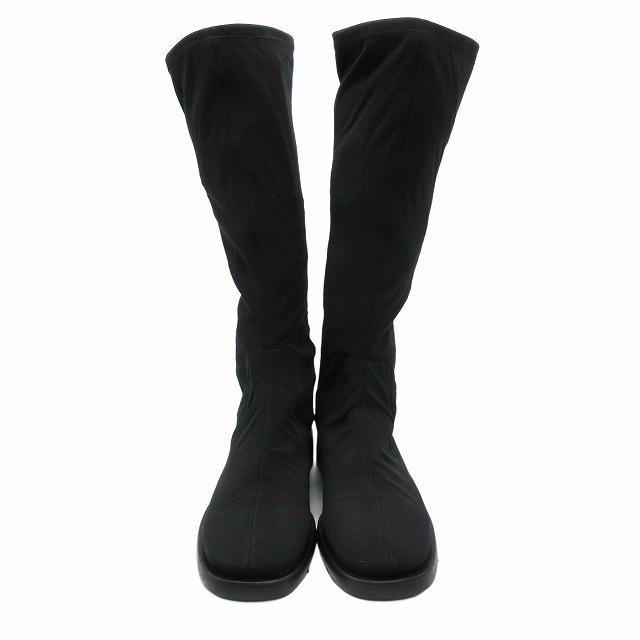 グッチ GUCCI ロング ソックスブーツ ストレッチ ロゴ レザー パッチ 