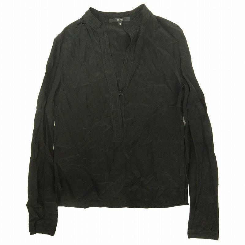 GUCCI - グッチ GUCCI シルク スキッパー シャツ ブラウス 長袖 38 BLM8 GUCCI グッチ シルク100％ 開襟 スキッパー シャツ ブラウス