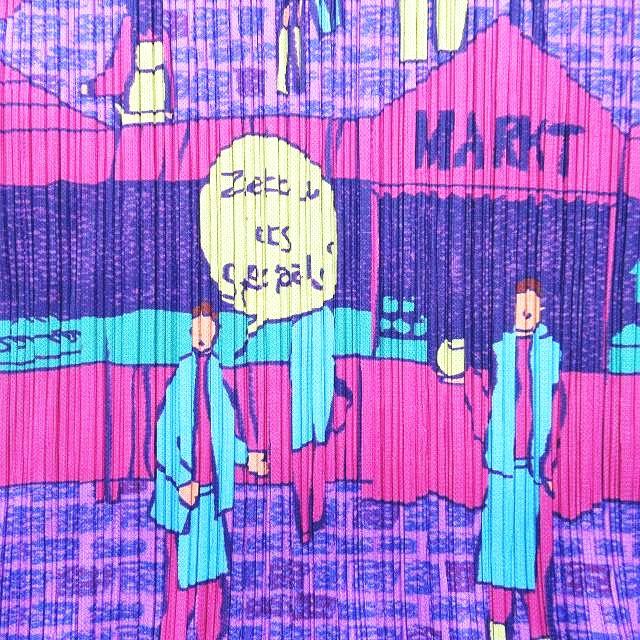 美品】プリーツプリーズ 変形 チュニック ジレ 総柄 ノースリーブ