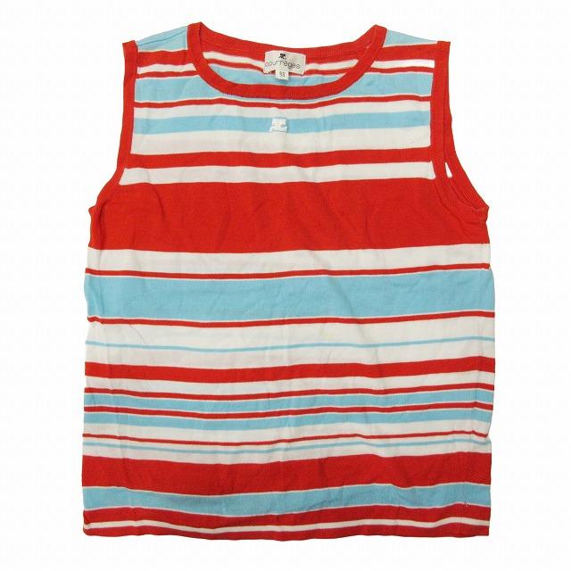 クレージュ courreges ロゴ 刺繍 ボーダー タンクトップ ノースリーブ 