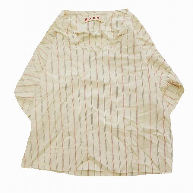 MARNI マルニ ストライプ ジャガード ブラウス 半袖 Uネック シャツ 