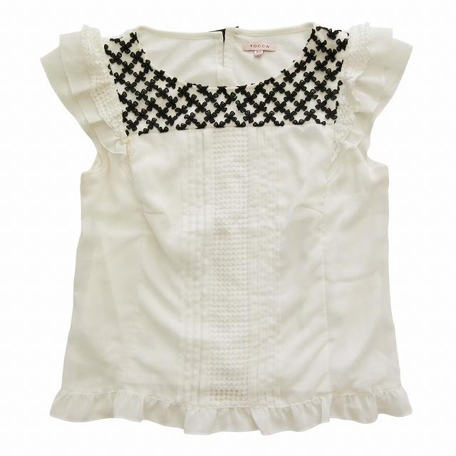 トッカ TOCCA レース 刺繍 切替 ブラウス ティアードスリーブ 半袖  
