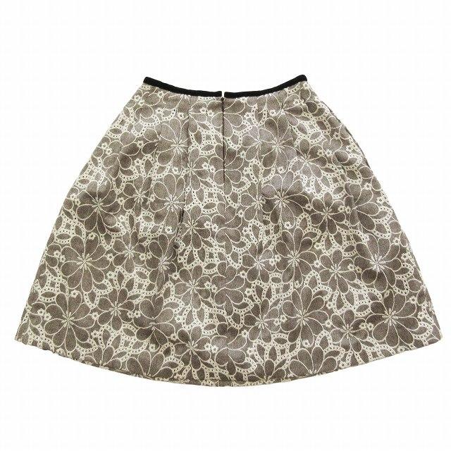 美品 トッカ TOCCA ヘリンボーン 花柄 刺繍 フレア スカート ハーフ 膝  