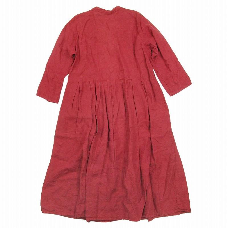 【美品】Rene リネン100% ノースリーブ フレアワンピース 麻 赤 S 美品】Rene リネン100% ノースリーブ フレアワンピース 麻 赤 S