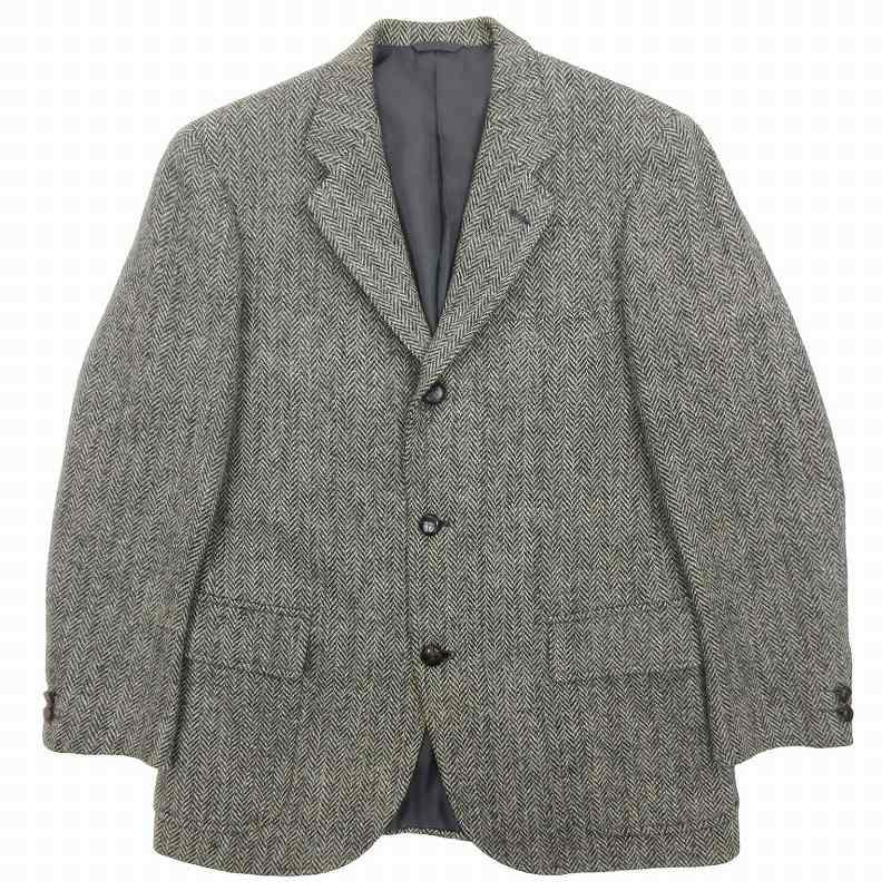 ハリスツイード テーラードジャケット ヘリンボーン 総柄 ピュアウール L