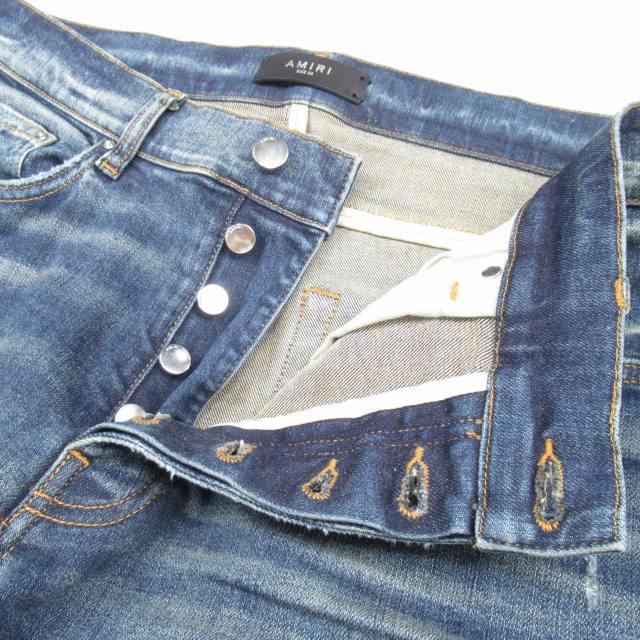 美品 アミリ AMIRI MX1 スキニーデニム 蛇腹 レザー バイカー