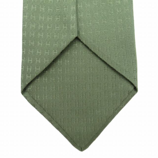 HERMES 美品 エルメス H織りタイ 9.5CM Hロゴ柄 ネクタイ シルク 