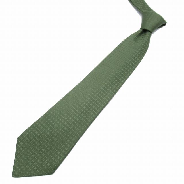 HERMES 美品 エルメス H織りタイ 9.5CM Hロゴ柄 ネクタイ シルク 