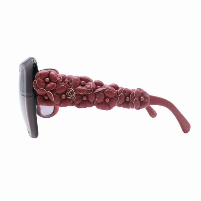 美品 シャネル CHANEL レザー カメリア サングラス キャットアイ