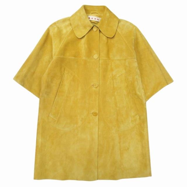 【中古】15aw マルニ MARNI カーフレザー スエード ステンカラーコート 丸襟 七分袖 ジャケット アウター 牛革 36 MARNI（マルニ） 15aw カーフレザー スエード ステンカラーコート 丸襟