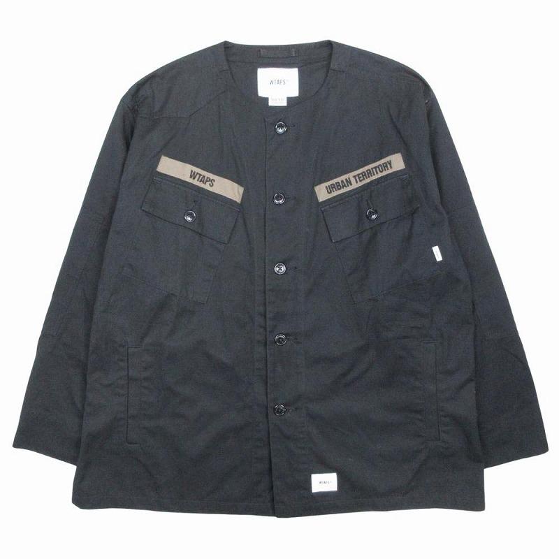 【中古】美品 20aw ダブルタップス WTAPS スカウト ノーカラー シャツジャケット ブルゾン 202WVDT-SHM02 02 ブラック 美品 20aw ダブルタップス WTAPS SCOUT/LS/COTTON.WEATHER スカウト
